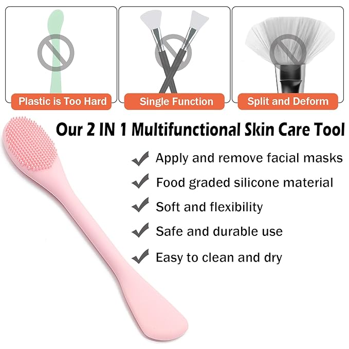 Facial Cleansing Brush, 2 in 1 Silicone Face Mask Brush & Face Scrubber, For Exfoliating, Massaging, Remove Blackheads, Makeup Skincare Removal, Applicator for Mud, Clay, Body Lotion, DIY Mask