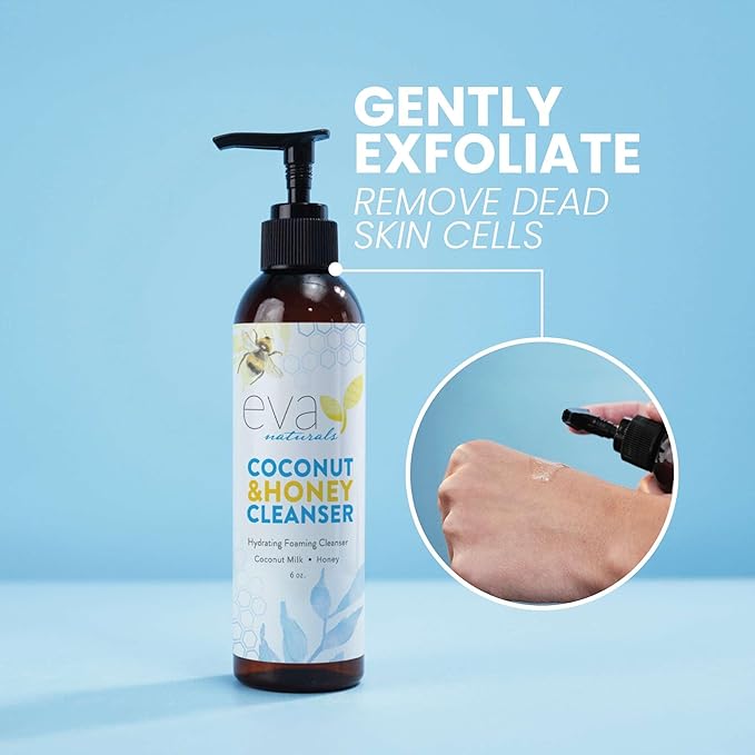 Eva Naturals Coconut & Honey Foaming Face Wash – Gentle Hydrating Facial Cleanser for Sensitive & Aging Skin – Removes Makeup, Dirt & Oil – Soothing Aloe & Royal Jelly – 6 Fl Oz