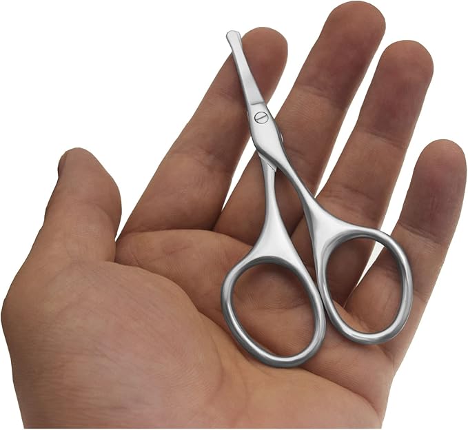 Multicolor Professional Grooming Scissors for Personal Care Facial Hair Removal and Ear Nose Eyebrow Trimming Stainless Steel Fine Straight Tip Scissors 3.9 Inch (Curved Silver Set)