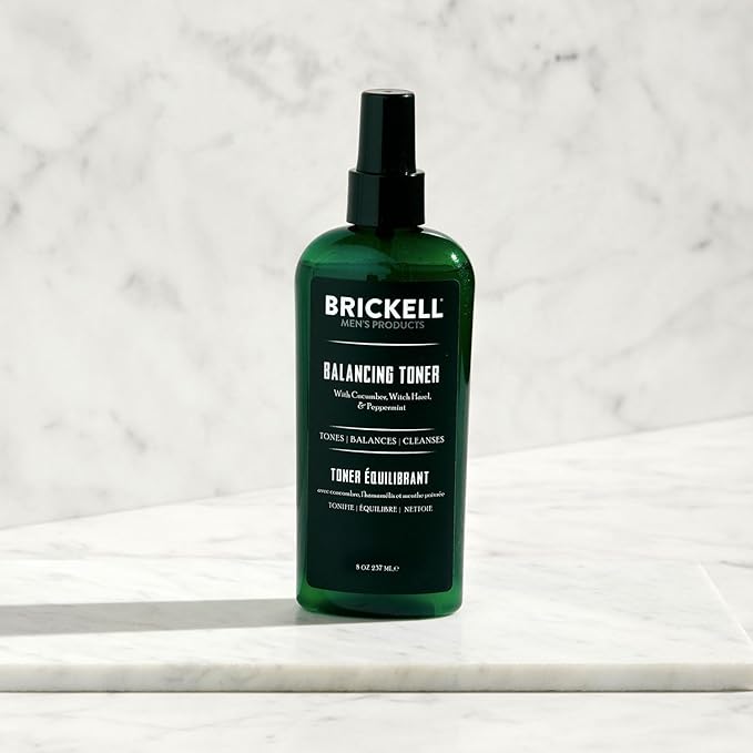 Brickell Men's Balancing Face Toner for Men, Natural and Organic Alcohol-Free Facial Toner with Witch Hazel, 8 Ounce, Scented