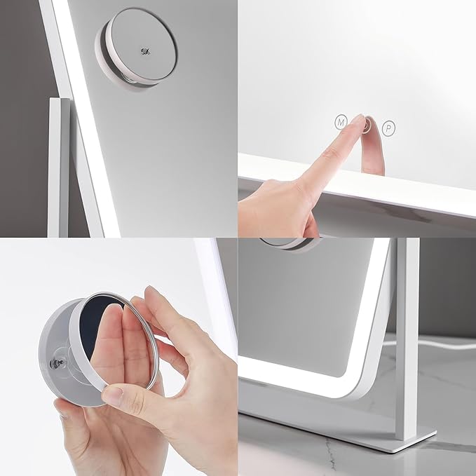 HIEEY Vanity Mirror with Lights, Lighted Makeup Mirror, Three Color Lighting Modes, and 5X Magnification Mirror, Smart Touch Control, 360°Rotation (17.4" x 13.5" White,Gift Box)