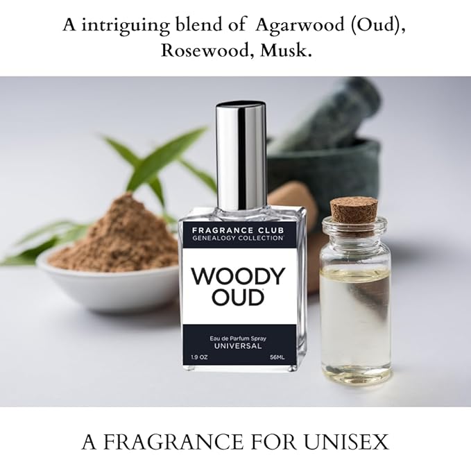 Woody Oud 1.9 fl oz. EDP, Long Lasting universal parfum with notes of agarwood, jasmine and musk is an exotic fragrance.