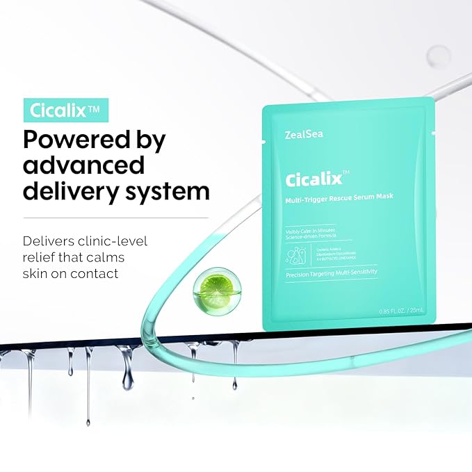 ZealSea Cicalix & Ceramidbar Face Masks Skincare Set, Derm Solution Sheet Mask for Multi-Trigger Sensitivity, Soothing & Calming, Strengthen & Restore Skin, Facial Mask with Cica & Ceramide, 16 Pack
