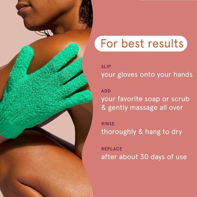 Cleanlogic Bath & Body Exfoliating Glove, Stretchy Bath & Shower Gloves, Reusable Exfoliator Tool for Smooth & Softer Skin, 3 Pairs, 6 Count