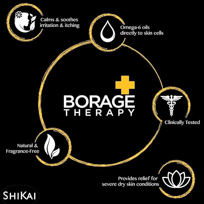 ShiKai Borage Therapy Hand Cream (2.5 oz) | Fragrance Free Moisturizer for Hands & Body | Fast Relief Lotion for Dry Skin | With Oatmeal & Shea