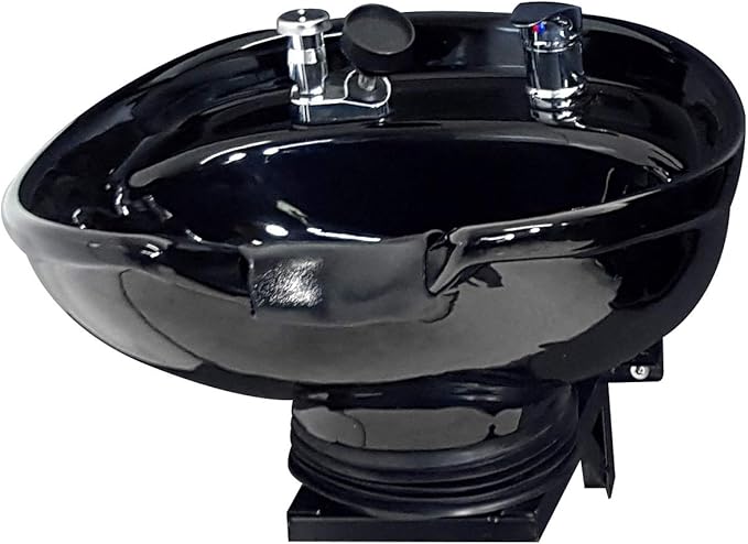 Fully Tilting and Wall-Mounted Ceramic Shampoo Bowl, Black Salon Sink, Beauty Salon Equipment for Hair Stylists - TLC-B07-WT - eMark Beauty