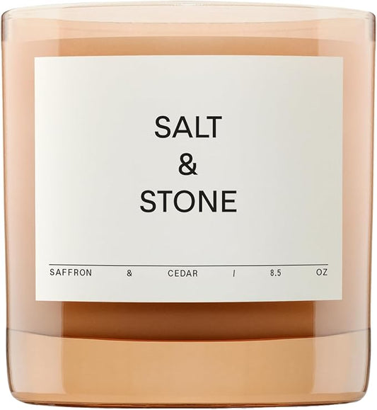SALT & STONE Scented Candle for Women & Men | Hand-Poured, Aromatic & Fragrant | Coconut & Soy Blend Wax | 100% Cotton Wick | Long-Lasting 50 Hour Burn Time (8.5 oz) (Saffron & Cedar)