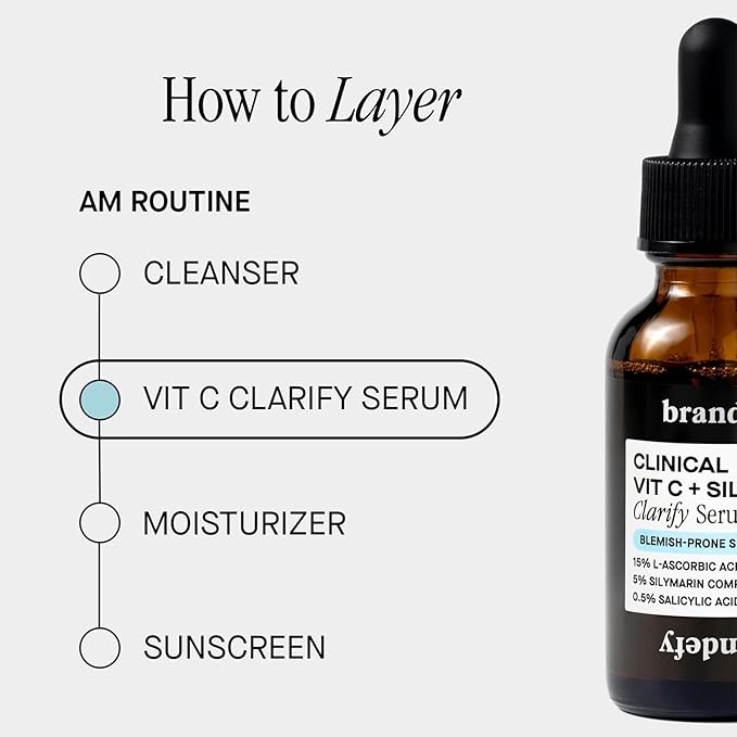 Brandefy Vitamin C + Silym Clarify Serum - Face Salicylic Acid Serum for Blemish-Prone Skin, Promotes Clear Complexion, Anti-Aging, Brightening, Made in The USA (1 oz)