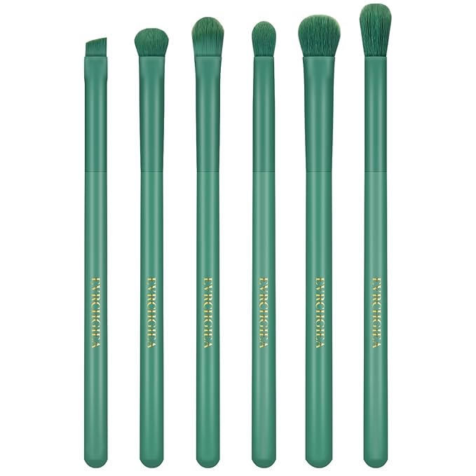 Eye Makeup Brush Set, 6 Pcs Professional Blending Eyeshadow Makeup Brushes for Concealer Eyebrows Eyeliner, Soft Hairs & Wood Handle (green)…