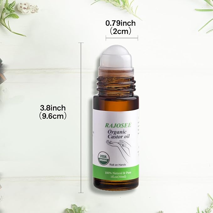 Castor Oil Roll on in Glass Bottle, Certified Organic Castor Oil Roller for Body Hair Skin Lip Eyebrow Pure Organic Cold Pressed Essential Oil - 1fl.oz