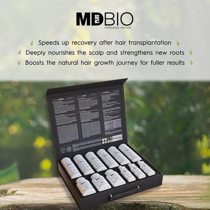 MD PLUS BIO Hair Transplant Repair Set - Hair Care Package with Shampoo, Serum and Multivitamins - Advanced Hair Care Products Containing Biotin, Keratin, Collagen – (3 Months)