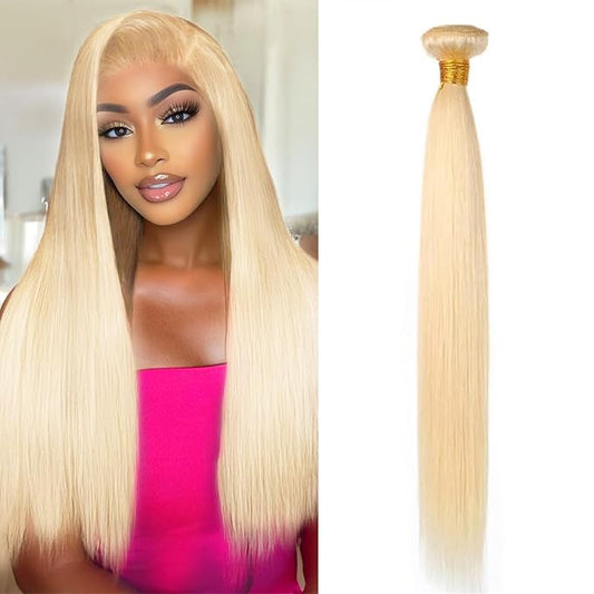 HC 613 Bundles Human Hair 28 Inch Blonde Straight 100% Unprocessed 12A Grade Brazilian Virgin Bundles (Single Bundles)
