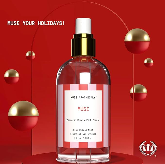 Muse Apothecary Room Ritual - Aromatic and Relaxing Room Mist, 8 oz, Infused with Natural Essential Oils - Great Valentine's Day Gift - Mandarin Rosè + Pink Pomelo