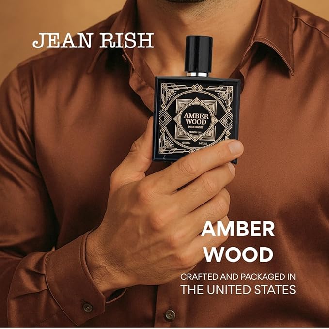 Jean Rish Amber Wood Eau De Toilette - Perfume for Men (3.4 Fl Oz / 100ml) with Cardamom, Sandalwood & Tonka Bean Notes - Long Lasting and Luxury Fragrance