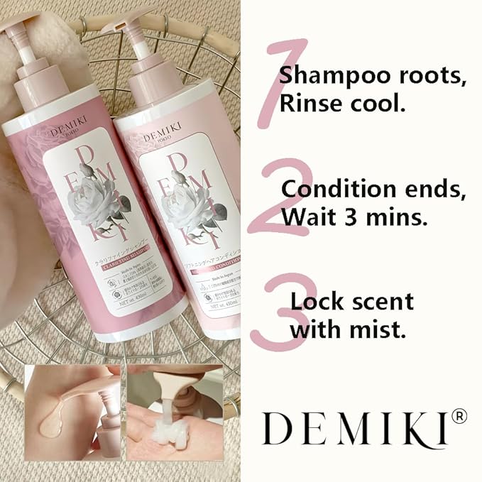 DEMIKI Japanese Shampoo and Conditioner Set for Women,Sulfate Free Shampoo for Oily Hair,Paraben Free, Sulfate Free, Rose Scent,Clarifying Shampoo Moisturizing and Volumizing Natural Hair Care,32oz
