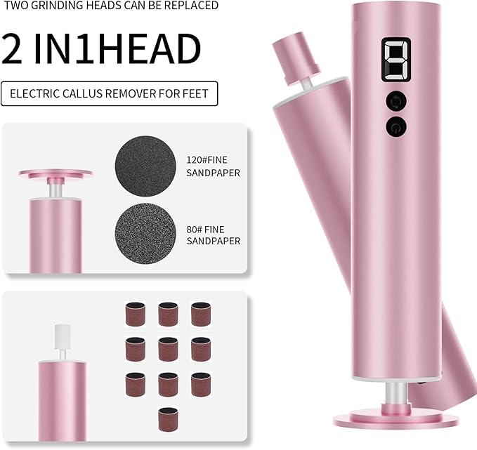 Powerful Electric Foot File & Callus Remover - Over 1-Hour Continuous Use, 360° Rotating Grinder, Foot Drill & Sander, 1200mAh Rechargeable Cordless Pedicure Tool,Foot Grinder(Pink)