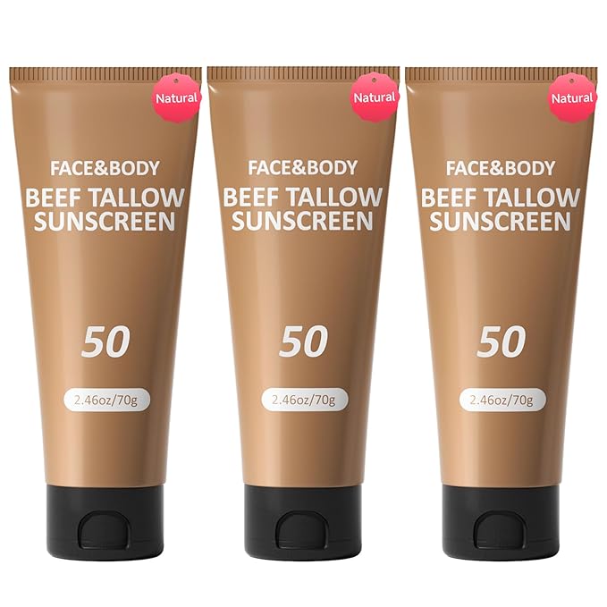 Beef Tallow Sunscreen, Sunscreen for Face, Natural Reef Safe Sunblock for Face Body, Non Greasy Clean Travel Sun Screen Sunblock for Sunmmer Outdoor Travel, 3 Packs