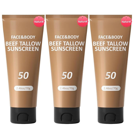 Beef Tallow Sunscreen, Sunscreen for Face, Natural Reef Safe Sunblock for Face Body, Non Greasy Clean Travel Sun Screen Sunblock for Sunmmer Outdoor Travel, 3 Packs