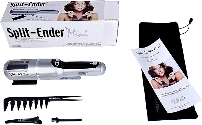 Mini – Original Cordless Split End Hair Trimmer for Dry, Damaged, Brittle, Frizzy, Curly or Straight Hair – 3 AAA Battery Operated Hair Clipper for Home Use – Silver