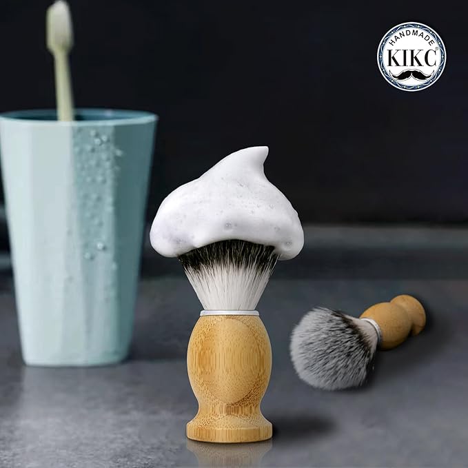Hand Crafted Shaving Brush for Vegans, Synthetic Hair Bristle for Wet Shave, Comfortable Bamboo Handle, Best Gift for Bearded Man