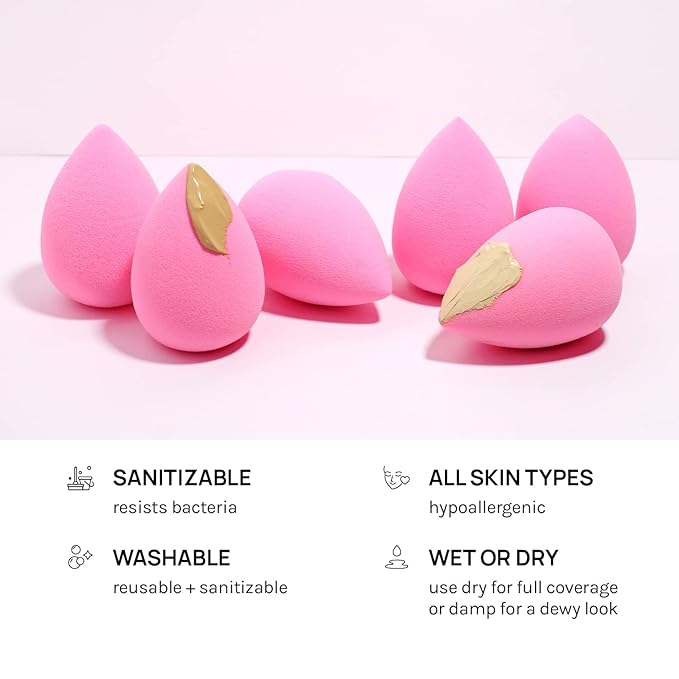 AOA Studio Collection makeup Sponge Set Latex Free and High-definition Set of 6 makeup Wonder blender For Powder Cream and Liquid, Super Soft Wonder Beauty Cosmetic