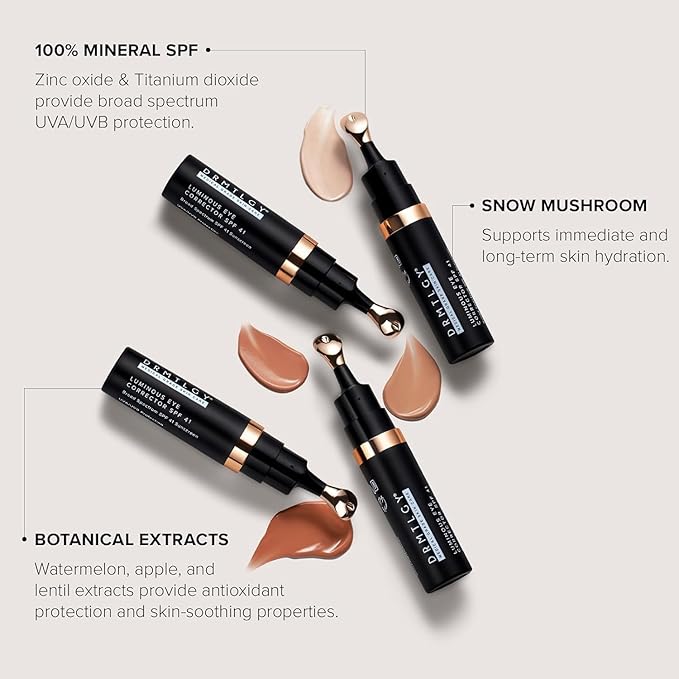 DRMTLGY Luminous Eye Corrector SPF 41, Under Eye Color Corrector for Dark Circles, Anti-Aging Tinted Eye Cream, Hydrating Eye Serum with Peach Undertone, Tan