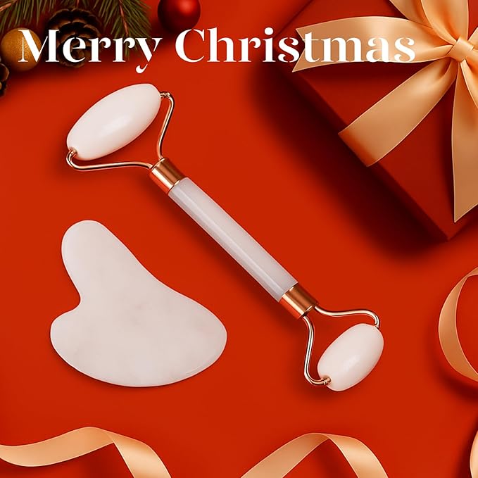 BAIMEI IcyMe Jade Roller & Gua Sha Set Face Roller and Gua Sha Facial Tools for Skin Care Routine and Puffiness, Self Care Gift for Men Women - White