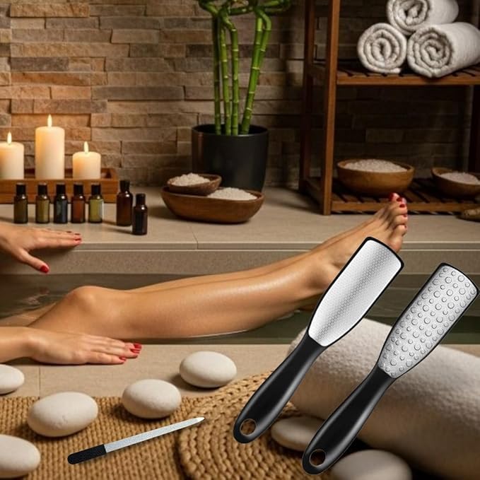 Elegant Series Black Sapphire Foot File 9.6" – Stainless Steel Callus Remover for Hard Skin – Dual-Sided Fine & Coarse Pedicure Rasp – Durable Hygienic Tool for Soft Smooth Feet – Wet & Dry Use