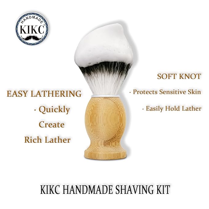 Hand Crafted Shaving Brush for Vegans, Synthetic Hair Bristle for Wet Shave, Comfortable Bamboo Handle, Best Gift for Bearded Man