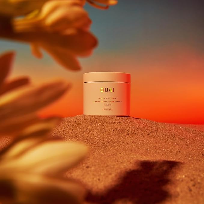 OUAI Scalp & Body Scrub, St. Barts - Exfoliating Body Scrub with Sugar & Coconut Oil Blend for Smooth, Moisturized Skin - Gentle Scalp Exfoliator for Removing Product Build Up (8.8 Oz)