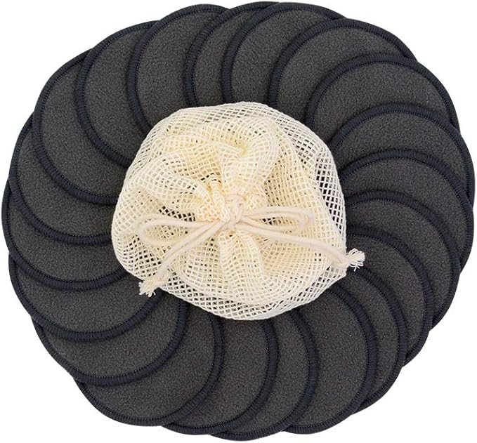 Chloven 25 Pack Charcoal Bamboo Reusable Makeup Remover Pads - Bamboo Reusable Cotton Rounds for Toner, Washable Eco-Friendly Pads for All Skin Types with Cotton Bag for Storage