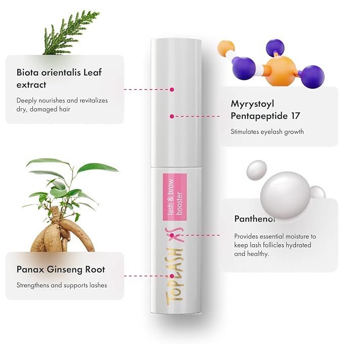 TOPLASH Eyelash Growth Serum - Innovative Formula for Longer, Thicker, Fuller Brows & Lashes - Natural, Cruelty-Free & Hypoallergenic - 0,05 Fl Oz(1,5 ml)