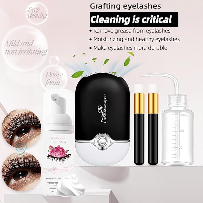 Lash Extension Kit Professional Eyelash Extensions Practice Set with Mannequin Head Removable Eyelids USB Lash Fan Individual False Eyelash Shampoo Brush Glue Practical Tools for Beginners