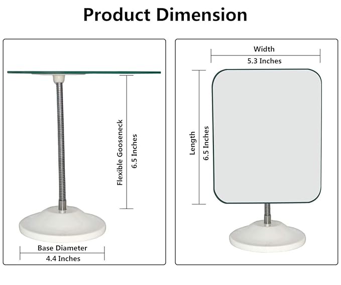 YEAKE Adjustable Flexible Gooseneck Makeup Mirror,360°Rotation Folding Portable Desk Vanity Mirror with Stand Shower Shaving Cosmetic Mirror Square