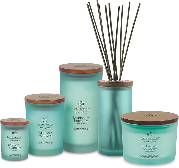 Chesapeake Bay Balance + Harmony Scented Candles Water Lily Pear Fragrance Medium Size Natural Soy Wax 50 Hours Burn Time Pack of 2