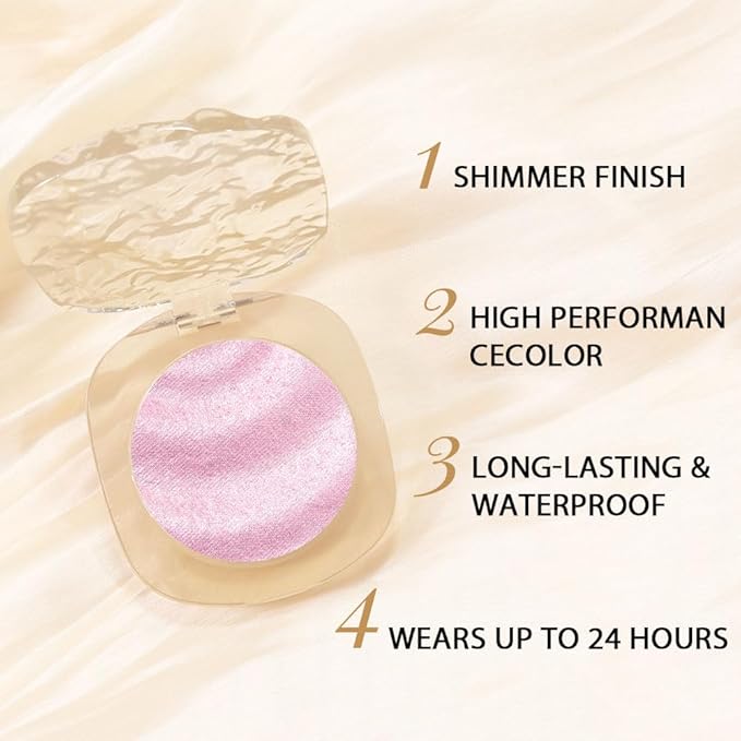 Pink Shimmer Glitter Sparkling Monochrome Eyeshadow Palette,Metallic Single Eye Shadow Palette for Older Women,Long Lasting Naturing-Looking Eye Makeup