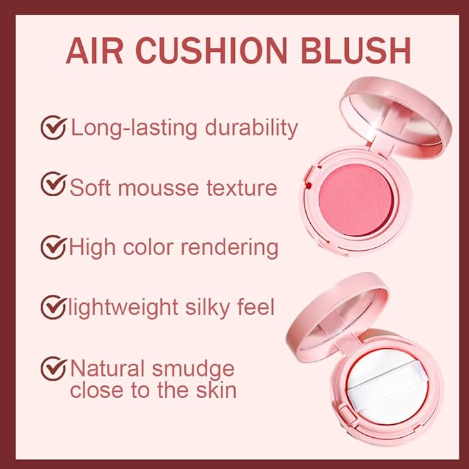 Powder Matte Blush Cheeks Face Makeup for Women With Mirror and Powder Puff Monochrome Blushes Lightweight,Smooth,Blendable,Fade and Transfer-Resistant Baked Blush,Effortless Matte Natural Finish
