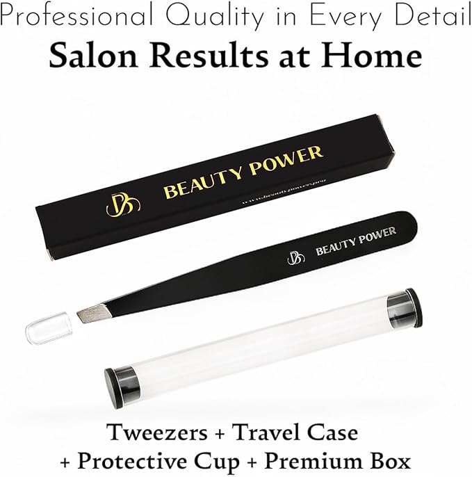 Ultra-Precision Professional Slant Tweezers for Women Facial Hair - German Stainless Steel, Lightweight Black Tweezers for Women & Men, Ideal for Eyebrow & Facial Grooming (Matte Black)