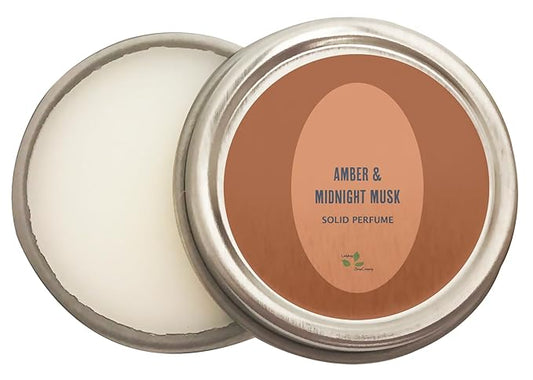 Luxury All Natural | Handmade Solid Perfume | Phthalate-Free | Handmade in USA | Eco-Friendly | Pocket Size 1/4 OZ (Amber & Midnight Musk)
