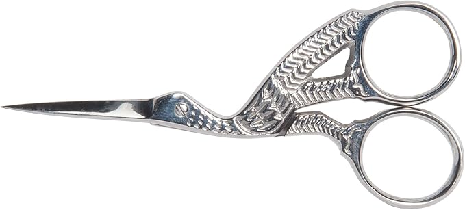 Diane Stork Scissors for Eyebrow Trimming, Facial Hair Grooming Shears, Beauty Tools and Accessories for Women and Men, Silver, 3.75”