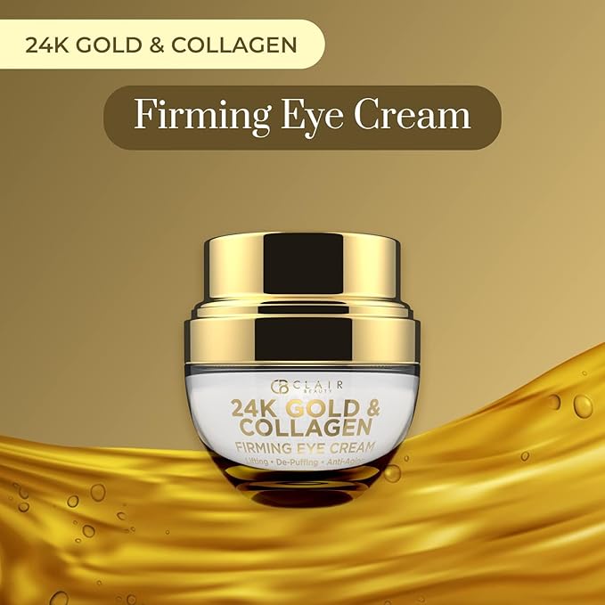 Clear Beauty 24k Gold & Collagen Under Eye Cream - Hydrating, Firming & Anti-Aging - Dermatologist Tested, Clean Beauty & Cruelty-Free Korean Skin Care for All Skin Types - 1 Fl. Oz