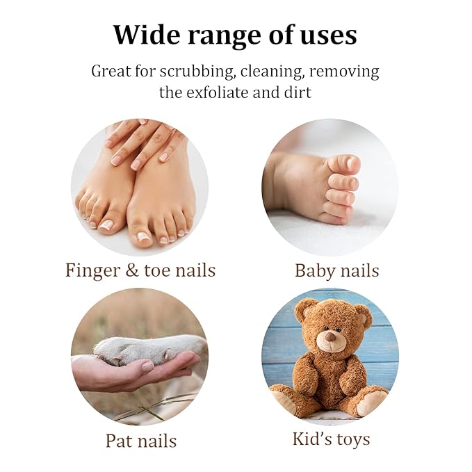Wooden Cleaning Finger Nail Brush with Nylon Charcoal Bristles & Hanging Rope - Double-Sided Fingernail Brush for Scrubbing Fingernails and Toes (Beechwood)