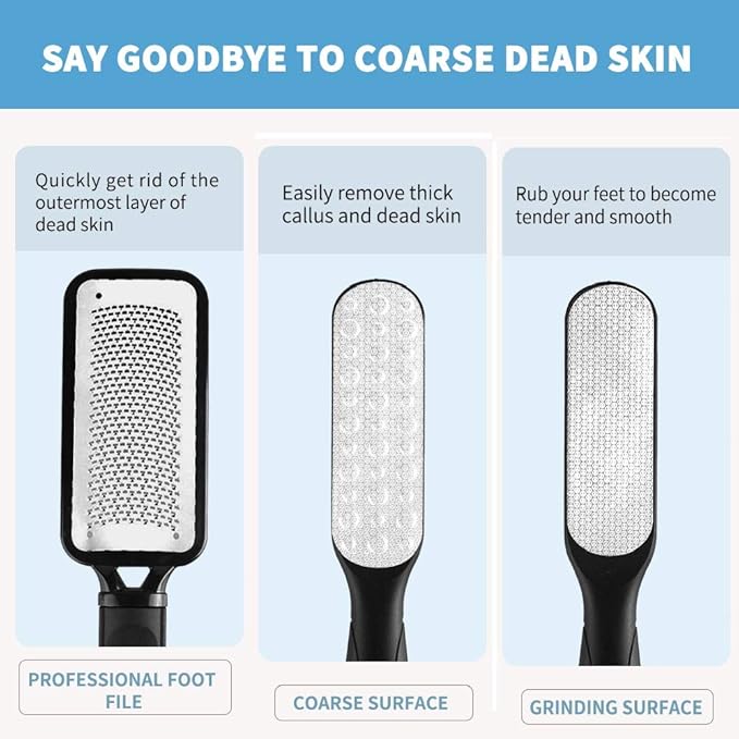 Fu Store 2 Pack Foot Files Callus Remover Stainless Steel Foot Rasp and Dual Sided Feet File Professional Scrubber Pedicure Tools Premium for Feet Care Remove Hard Skin