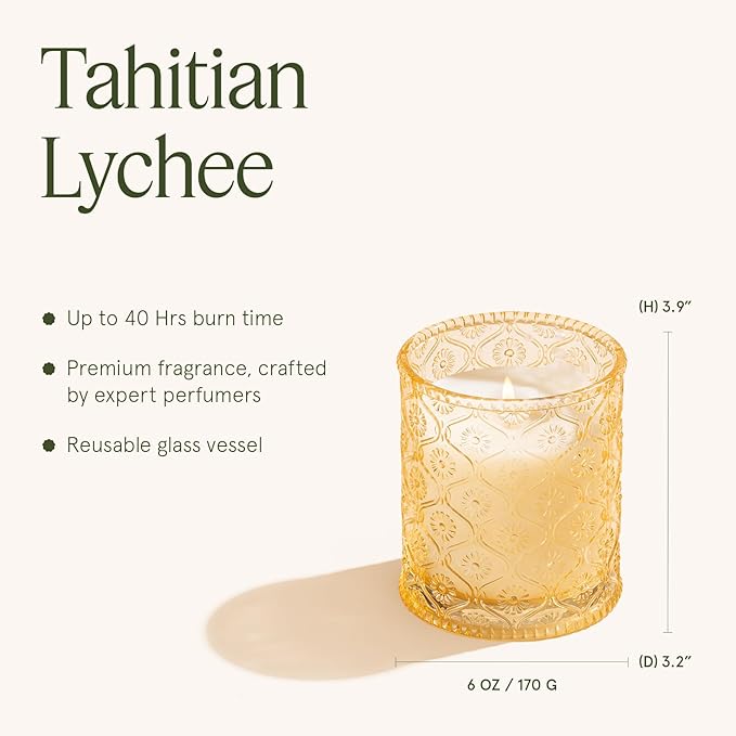 LA JOLIE MUSE Tahitian Lychee Candle - Lychee, Melon, Pineapple | 6 oz Natural Soy Wax | 40 Hours Clean Burn | Tropical Fruit Candle | Gift for Little Getaway