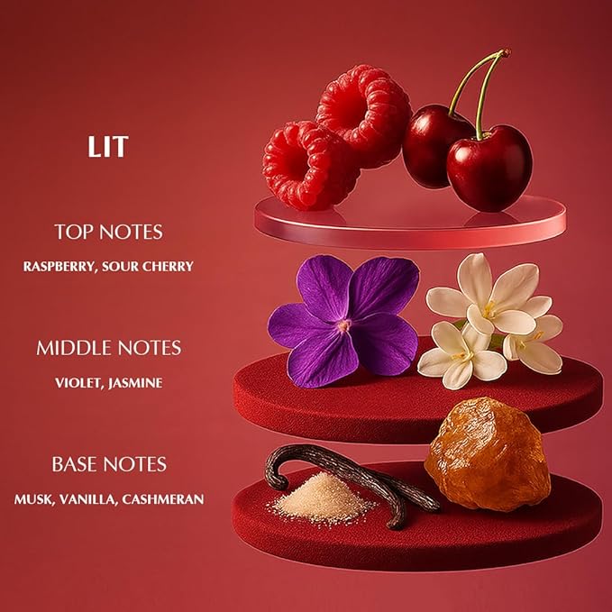 Eze Elevate LIT Eau de Parfum for Women 75ML | Long-Lasting Luxury Perfume | Raspberry & Sour Cherry Scent | Floral Jasmine & Violet | Warm Musk, Vanilla & Cashmeran Base | Premium Fragrance | EDP