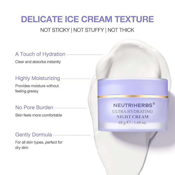 Neutriherbs Ultra Hydrating Night Cream, Face Moisturizer with Jojoba Oil, Ceramide, Squalane, Overnight Face Cream for Dry,Dehydrated Skin,Deep Nourish Hydrated Skin - 1.69oz