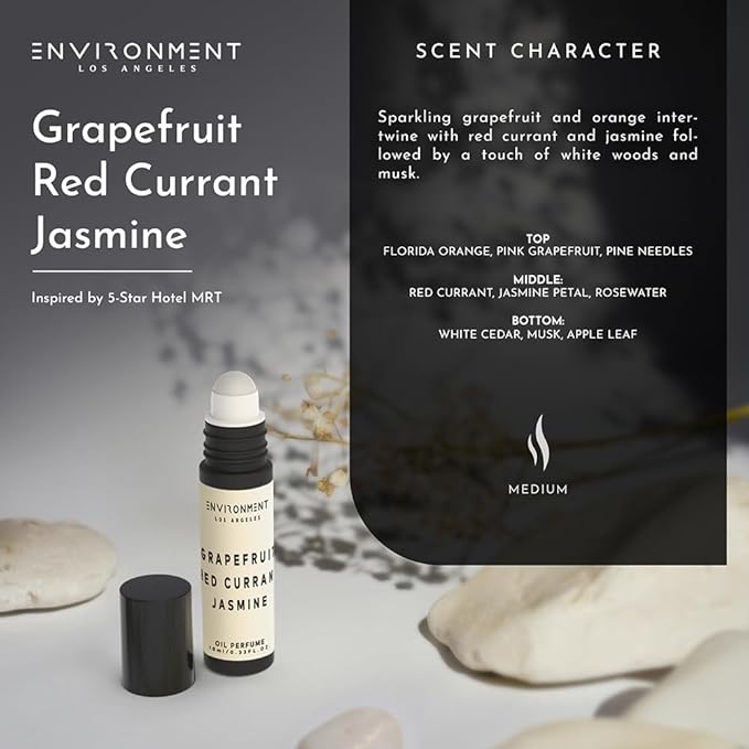 ENVIRONMENT Inspired by 5-Star Hotels MRT 10ml Roll-on Perfume (Grapefruit | Red Currant | Jasmine) Body Oil Fragrance, Roll On Oil, Body Fragrance for Women & Men, Luxury Scents, Vegan & Cruelty-Free