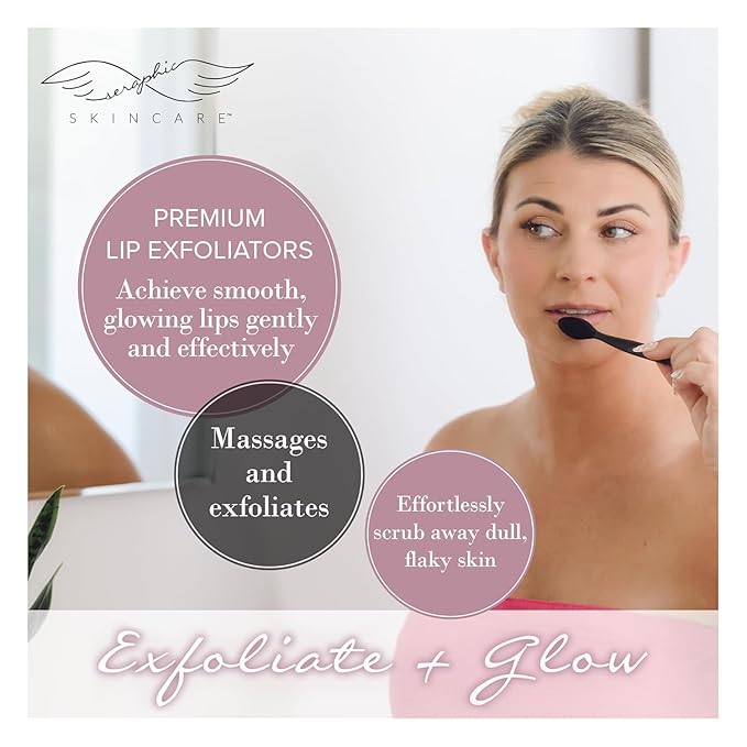 Seraphic Skincare Lip Exfoliator - Dual Sided BPA-Free Silicone Face Scrubber with Wheat Straw Handles - For Soft Lips, Dead Skin Removal & Lip Mask Application - Pore Cleaning Brush For Lips (3 Pack)