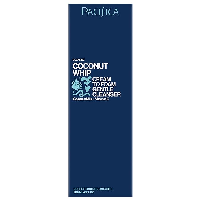 Pacifica Coconut Whip Cream to Foam Face Wash - Gentle Hydrating Facial Cleanser for Dry & Sensitive Skin, Moisturizing Daily Face Wash, Non-Comedogenic Vegan & Cruelty-Free, Dermatologist Tested 8oz
