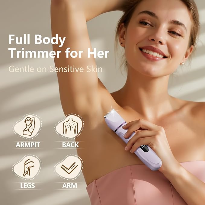 Bikini Trimmer for Women - Painless Waterproof Electric Razor Remover Foil Shaver for Leg, Body, Armpit & Facial Hair, Cordless with Ceramic Blade,USB Charging Dock, Travel Size, Gifts for Her, Purple